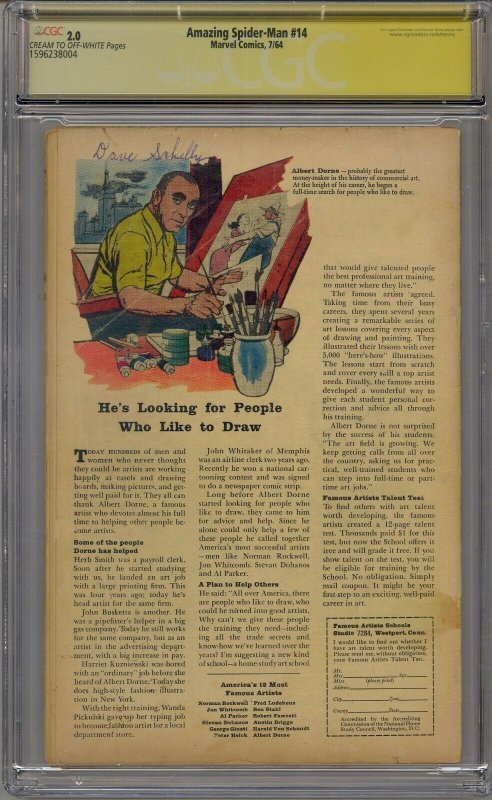 AMAZING SPIDER-MAN #14 CGC 2.0 SS SIGNED STAN LEE 1ST GREEN GOBLIN 