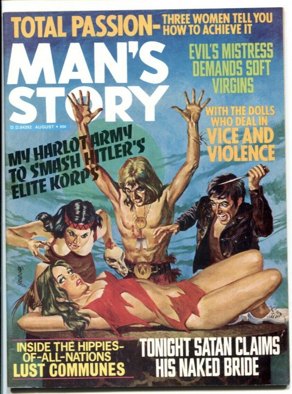 Man's Story August 1974- wild hippie menace cover- cheesecake