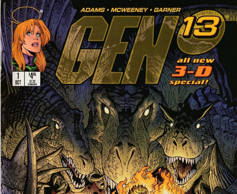 Gen 13 3D Special # 1 (Variant Cover) Dinosaurs ! Arthur Adams rare art !