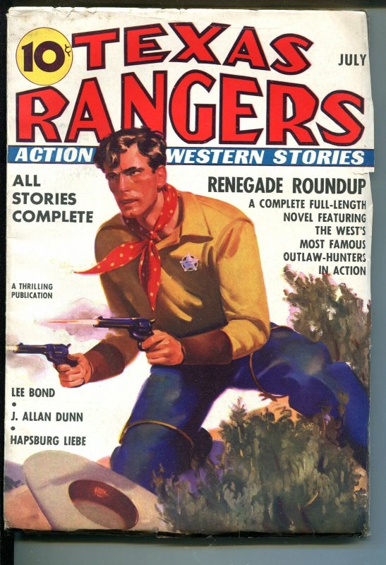 TEXAS RANGERS 7/1937-JIM HATFIELD RANGER-COMIC STRIP-PULP-THRILLS-vf minus