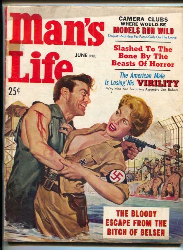 Man's Life Magazine June 1957- BITCH OF BELSEN- Nazi cover VG