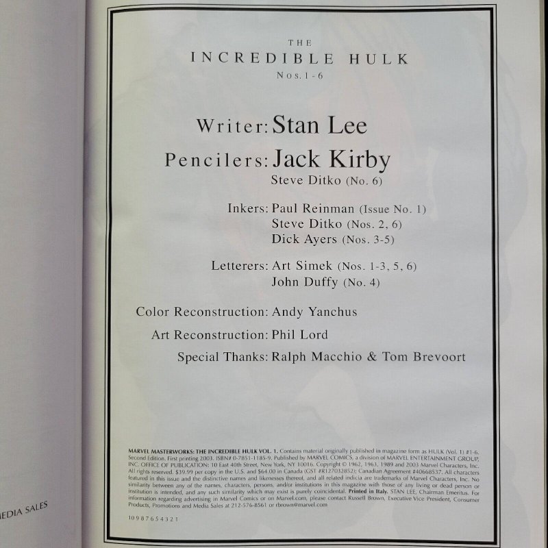 Marvel Masterworks INCREDIBLE HULK Vol.1 2003 Hardcover First Print Collects 1-6