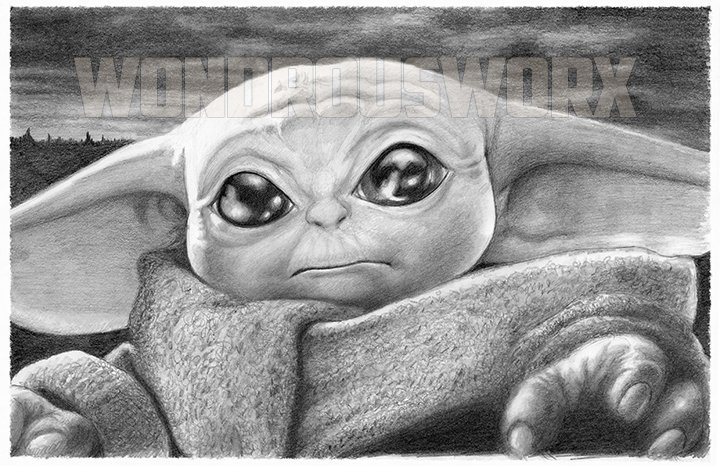 Baby Yoda (Grogu) Original Pencil Artwork -PRINT