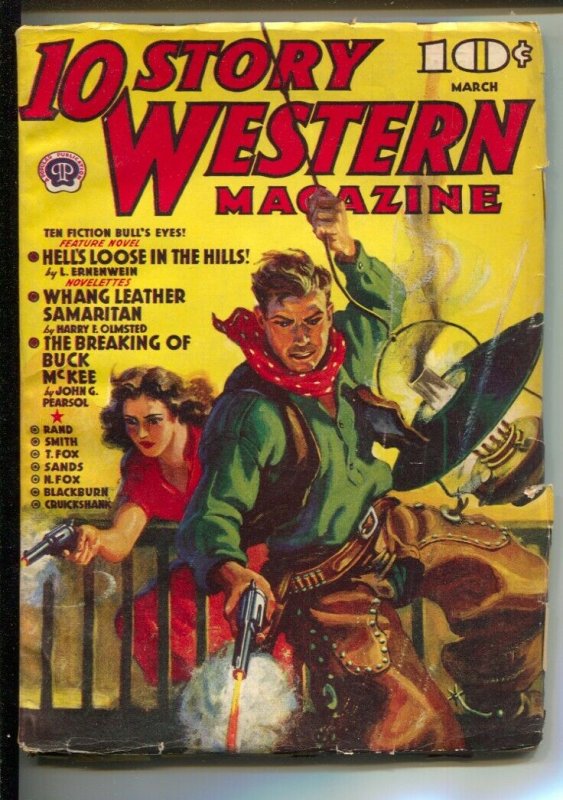 10 Story Western 3/1940-Popular-Gunfight cover-Pulp thrills by Harold Cruiksh...