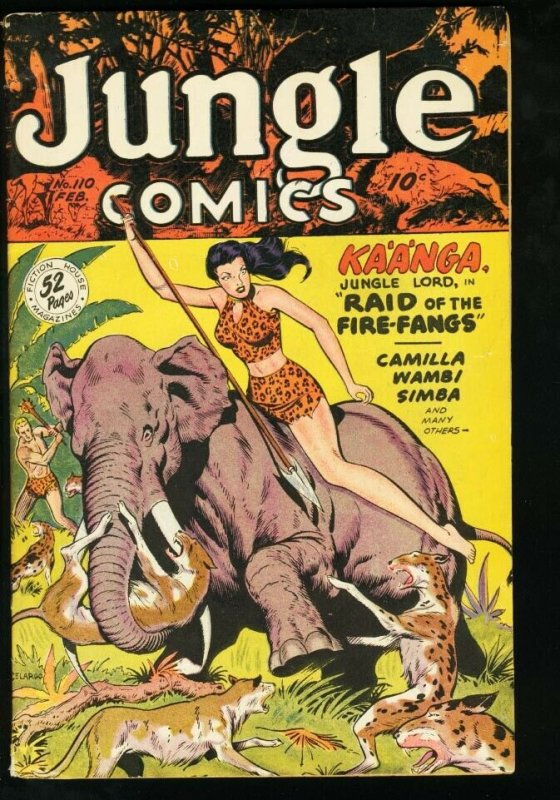 JUNGLE COMICS #110 FICTION HOUSE-BAKER ART-1949 SPICY VG