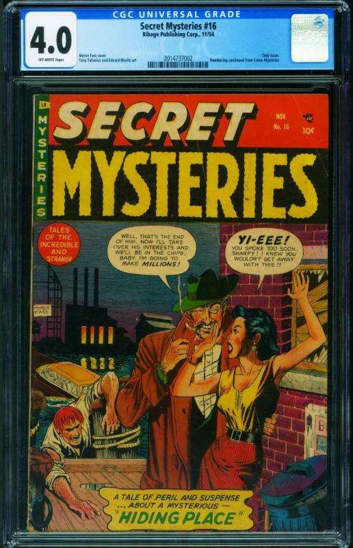 SECRET MYSTERIES #16 CGC 4.0-PRE-CODE HORROR-VIOLENCE-MYRON FASS-2014737002