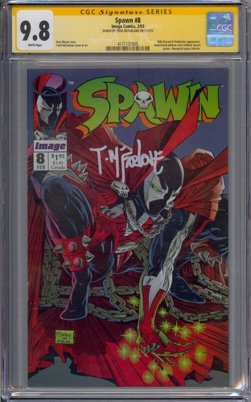 SPAWN #8 CGC 9.8 SS SIGNED TODD MCFARLANE WHITE PAGES 1005