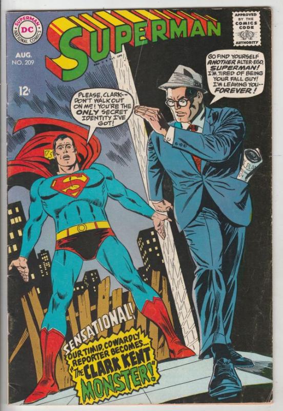 Superman #209 (Aug-68) FN+ Mid-High-Grade Superman, Jimmy Olsen,Lois Lane, La...