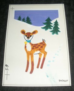 CHRISTMAS Cute Reindeer Leaving Tracks in Snow 3.5x5 Greeting Card Art #59