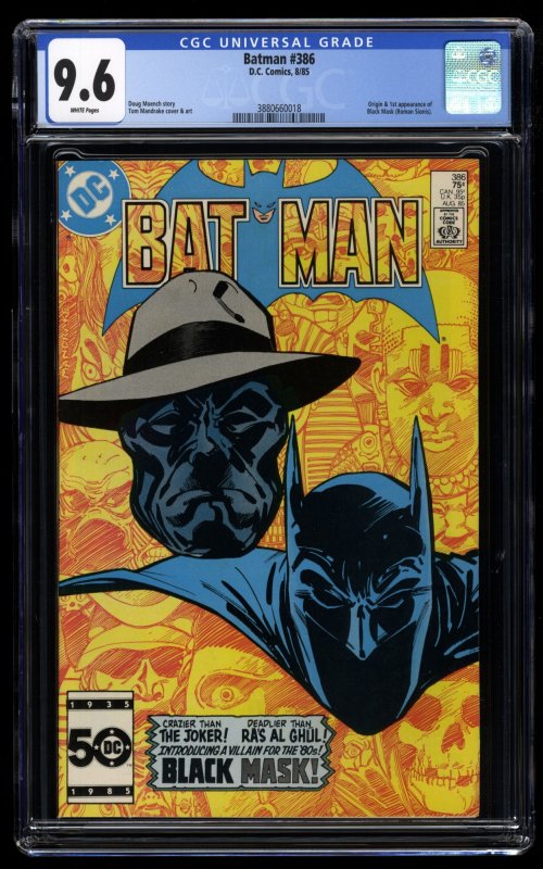 Batman #386 CGC NM+ 9.6 White Pages 1st Black Mask!