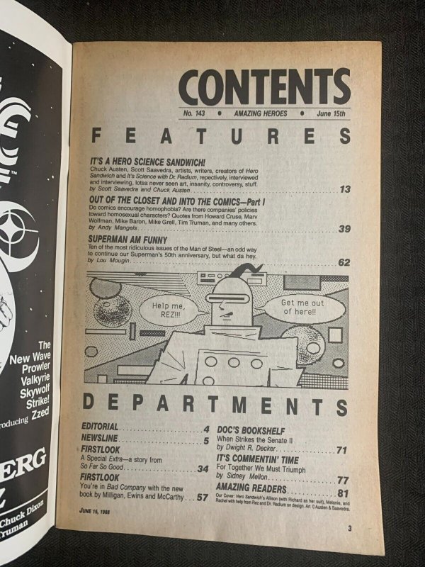 1988 AMAZING HEROES Magazine #143 VG 4.0 Chuck Austen Interview