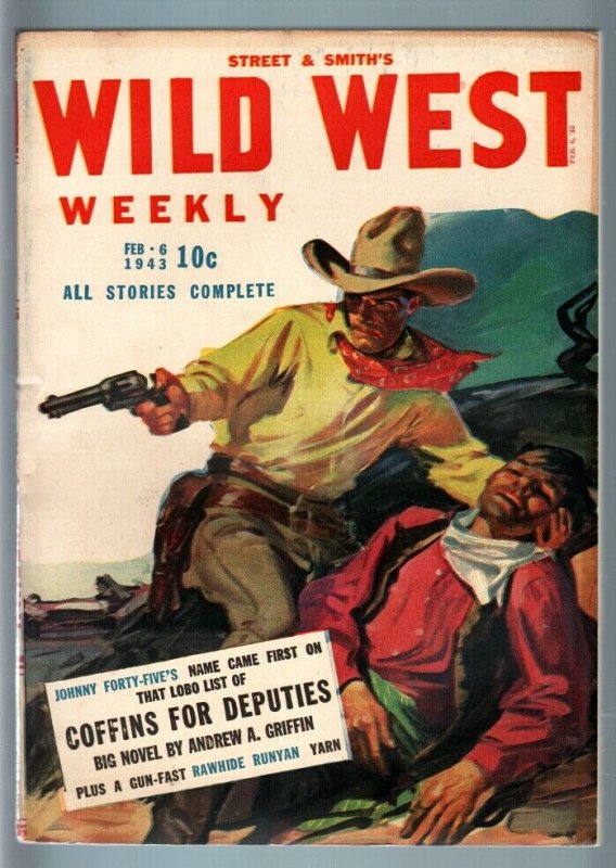 WILD WEST WEEKLY 2/6/1943-WESTERN PULP-RAWHIDE RUNYAN VF