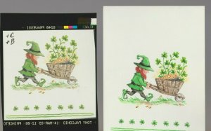 LEPRECHAUN Wheelbarrow + Color Sep 5x7 #7805 St Patrick's Day Greeting Card Art 