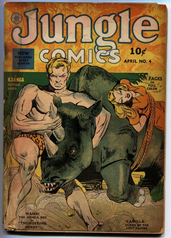 JUNGLE COMICS #4-1940-1st Bondage cover-KAANGA-RED PANTHER-FICTION HOUSE