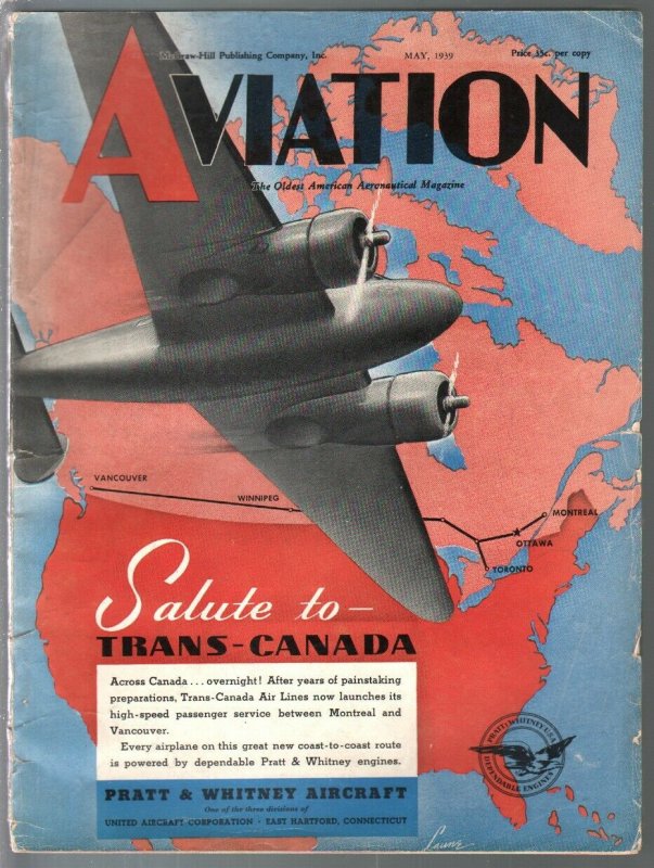 Aviation 5/1939-Pre-WWII-aircraft-photos & info-100+ pages-VG