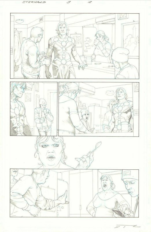 Eternals #3 p.12 - Ikaris and the Robson Family - 2021 Signed art by Esad Ribic