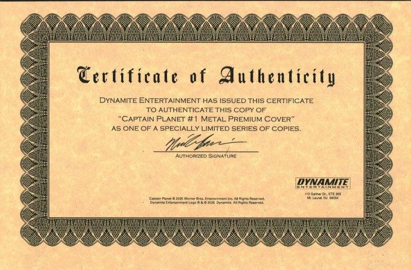 Captain Planet #1 2025 Mark Spears Dynamic Forces Metal Cover COA Dynamite EB234