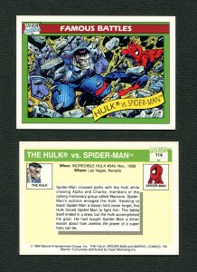 1990 Marvel Comics Card  #114 (Hulk vs Spiderman)  NM-MT