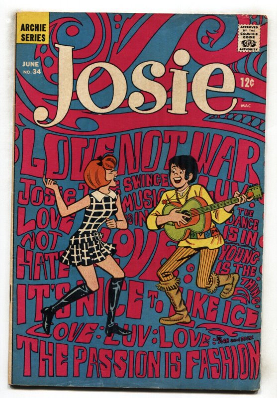 Josie #34 1968- hippy psychedelic cover- Archie comics VG-