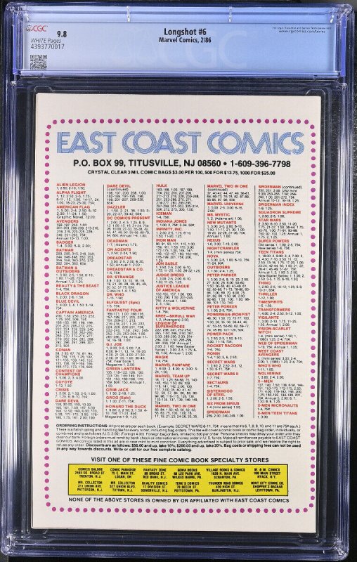 LONGSHOT #6--CGC 9.8--1985--Marvel--comic book--4393770017