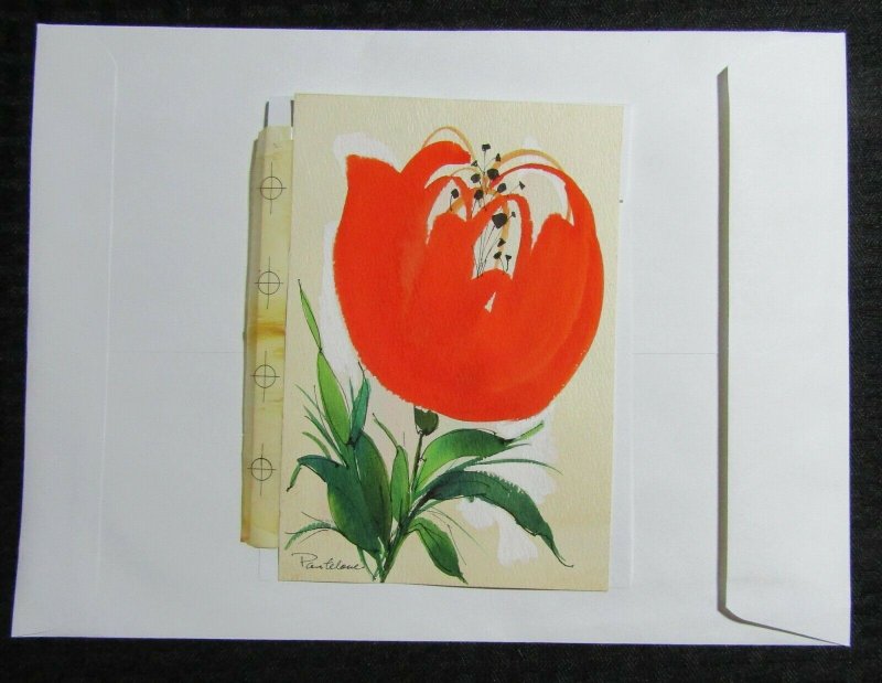 HAPPY FATHERS DAY Watercolor Orange Flowers 5x7 Greeting Card Art #FD4654