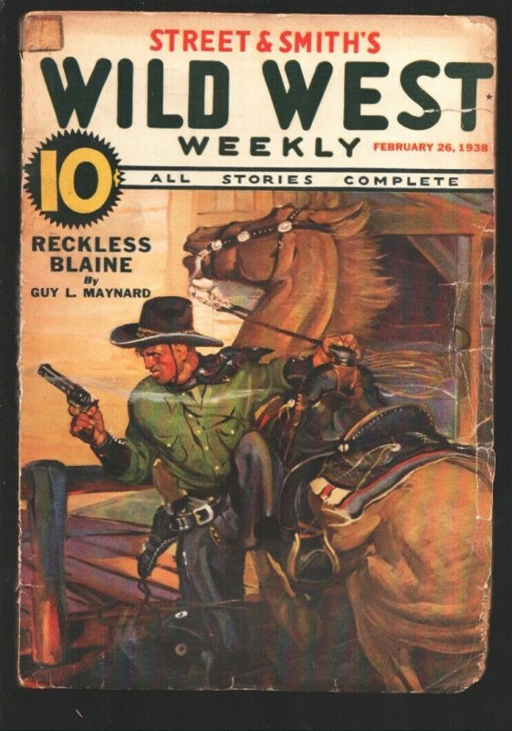 Wild West Weekly 2/26/1938- hero pulp-H.W. Scott cover art-Kid Wolf-Reckless ... 