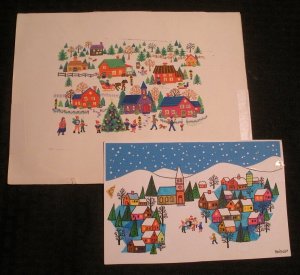 CHRISTMAS Winter Town Birdseye View 2pcs 9.5x7 Greeting Card Art #264 5711