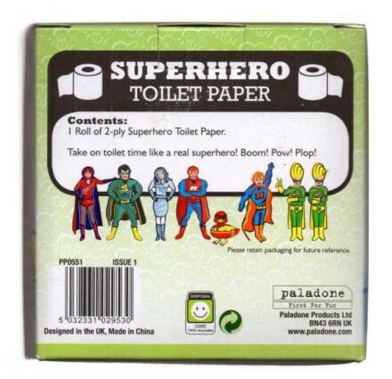 SUPERHERO TOILET PAPER roll, NM in box, Wham Pow Boom Plop, 1 Roll, HTF