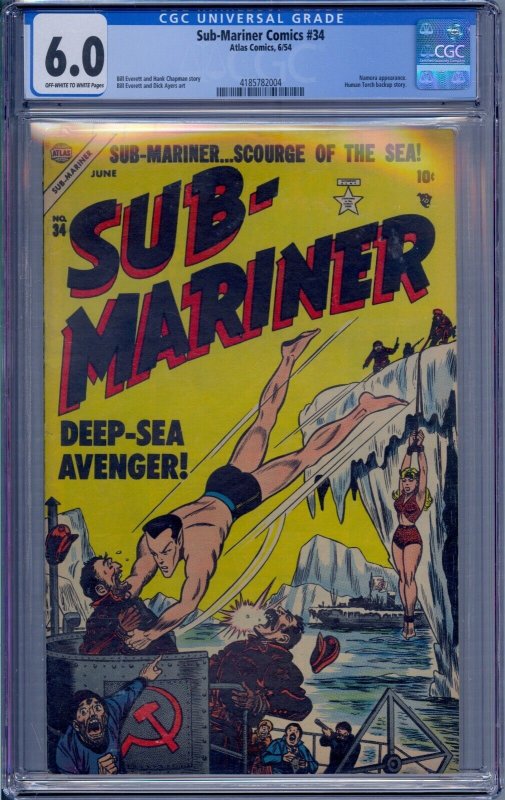 SUB-MARINER COMICS #34 CGC 6.0 NAMORA HUMAN TORCH DICK AYERS GOLDEN AGE 