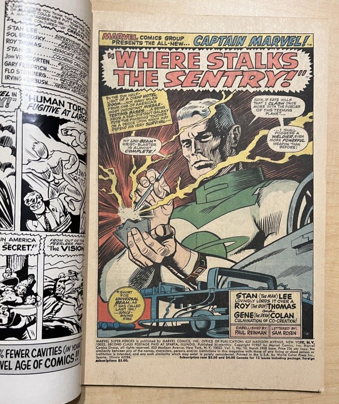 Marvel Super Heroes #13 VG 4.0 Marvel 1968 1st Carol Danvers/Ms Marvel