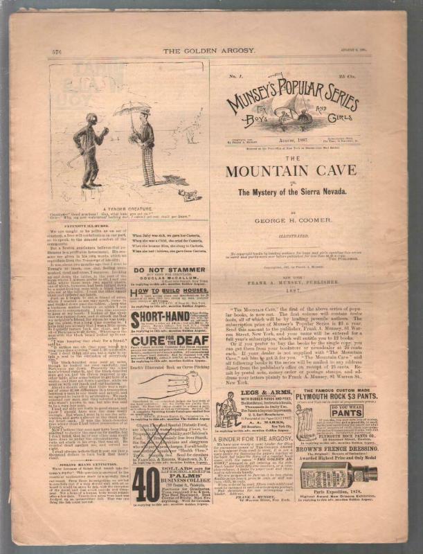 Golden Argosy #244 8/6/1887-Munsey-Argosy precursor-Oliver Optic-VG