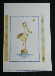BELATED BIRTHDAY Cartoon Pelican with Butterfly 7x10 Greeting Card Art #BB8571