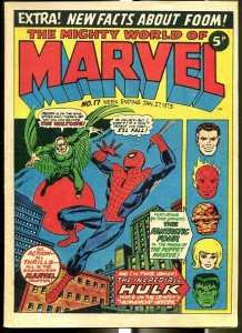 MIGHTY WORLD OF MARVEL #17 1973-SPIDER-MAN-HULK-FANTASTIC FOUR-KIRBY-UK COMIC FN