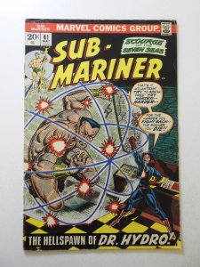 Sub-Mariner #61 (1973) VG- Condition ink fc, stains front/back cover