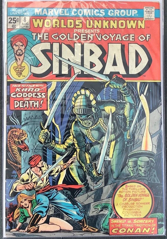 Worlds Unknown #8 (1974, Marvel) The Golden Voyage of Sinbad. FN/VF