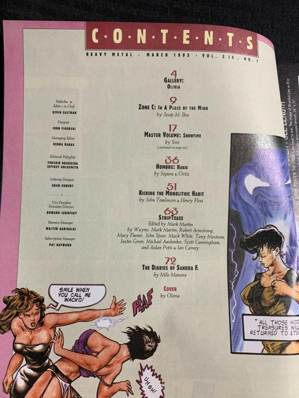 1995 March HEAVY METAL Magazine FN+ 6.5 Olivia / Milo Manara