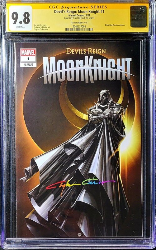 ?? Devil's Reign Moon Knight 1 CGC 9.8 SS Clayton Crain Trade ? infinity