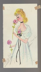 MOTHERS DAY Beautiful Mom Smelling Roses in Dress 4x7 Greeting Card Art #MD7586