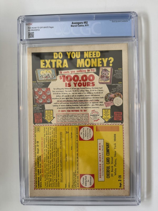 Avengers #92  CGC 7.5  Marvel (1971)