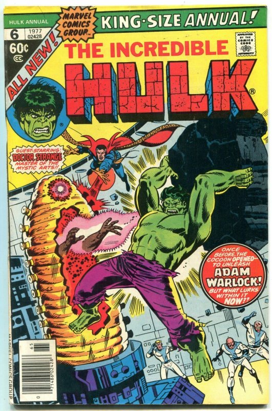 INCREDIBLE HULK ANNUAL #6-comic book FIRST PARAGON-WARLOCK-COCOON 1977 vg/f