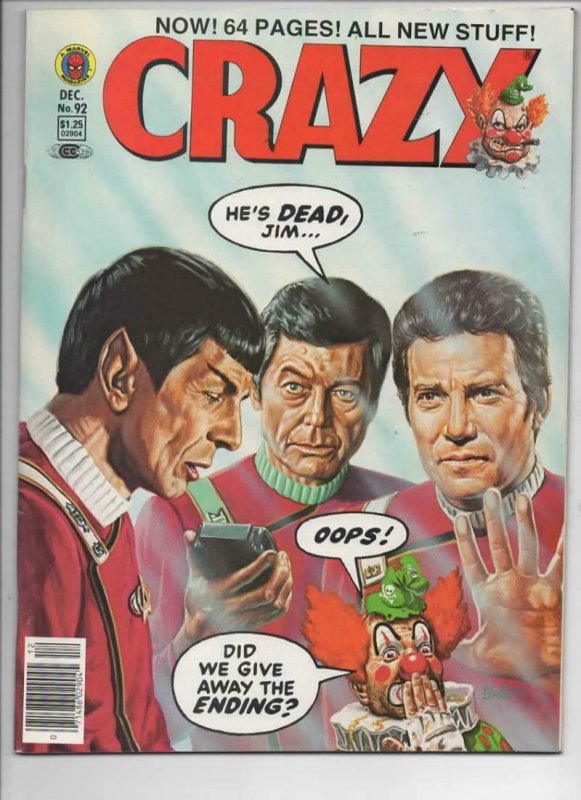 CRAZY #92 Magazine, FN+, Star Trek Kirk Spock Bones 1973 1982, more in store 