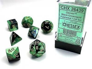 Gemini Polyhedral Black-Green/gold 7-Die Set