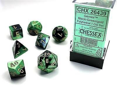 Gemini Polyhedral Black-Green/gold 7-Die Set