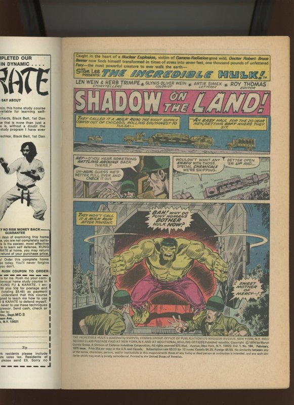 (1975) The Incredible Hulk #184: BRONZE AGE! WE COMBINE SHIPPING! (6.5)