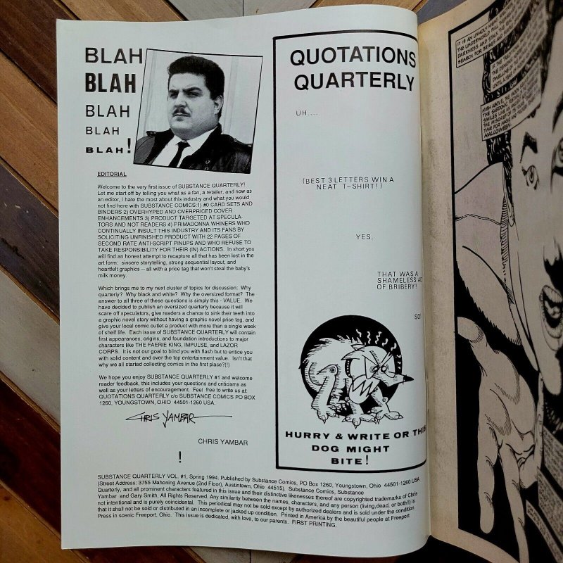 Substance Comics Quarterly #1 Signed CHRIS YAMBAR #160/300 VF 1st Big Issue 1994