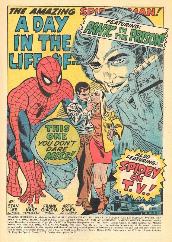 AMAZING SPIDER-MAN #99 (Aug1971) 8.0 VF  Gil Kane! Stan Lee! Gwen Stacy!