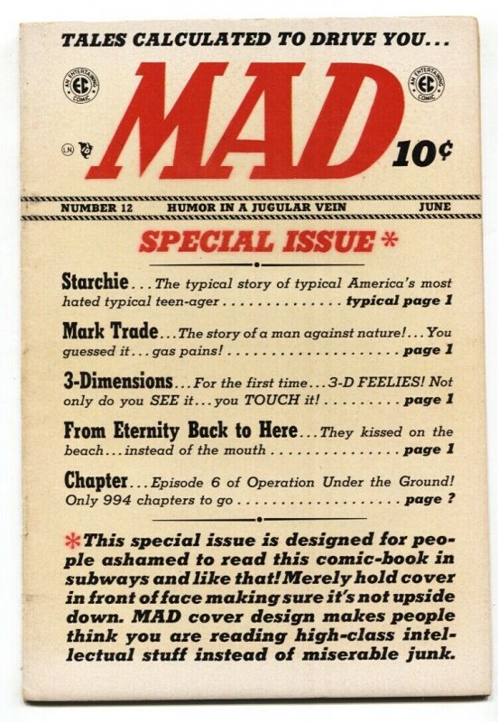 MAD #12 1954-EC-Wally Wood-Will Elder-Archie-Mark trail-Davis-Krigstein-FN