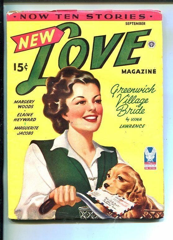 NEW LOVE-SEP 1943-ROMANTIC PULP FICTION-PIN-UP GIRL COCKER SPANIEL COVER-fn min