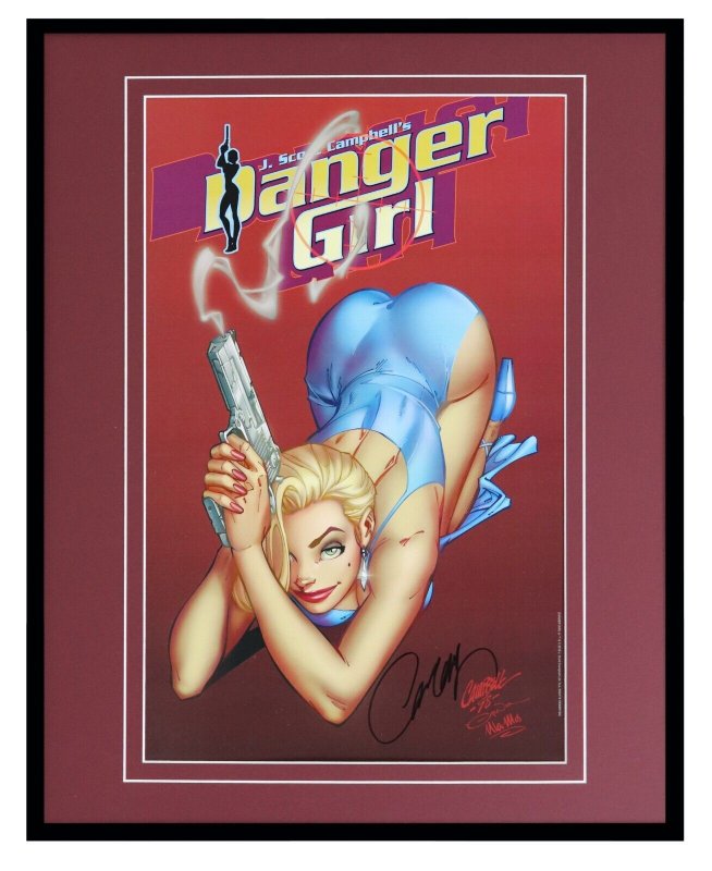 J Scott Campbell Signed Framed 16x20 Danger Girl Poster Display GGA JSC