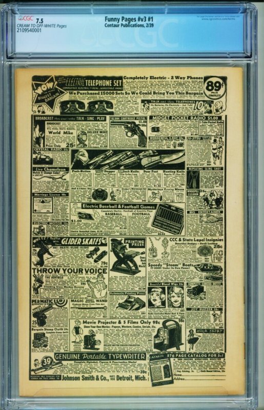 Funny Pages Vol. 3 #1  1939 - Centaur -CGC 7.5 - Comic Book-2109540001